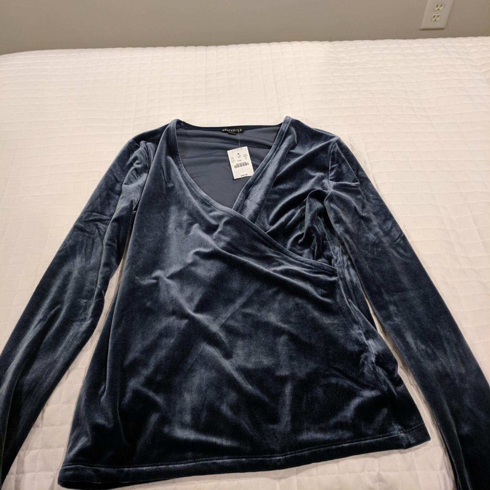 New with tags blue velvet wrap top